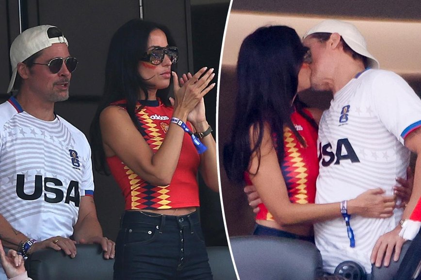 Brad Pitt and Ines de Ramon Heat Up FIFA World Cup with Passionate Kiss
