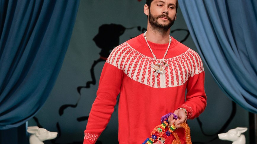 Dylan O'Brien Struts NYFW Runway with Adorable Pup in Tow