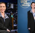Emily Blunt Dazzles in Dolce & Gabbana Pinstripes on 'The Tonight Show'