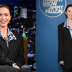 Emily Blunt Dazzles in Dolce & Gabbana Pinstripes on 'The Tonight Show'