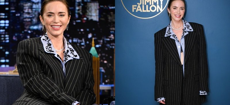 Emily Blunt Dazzles in Dolce & Gabbana Pinstripes on 'The Tonight Show'