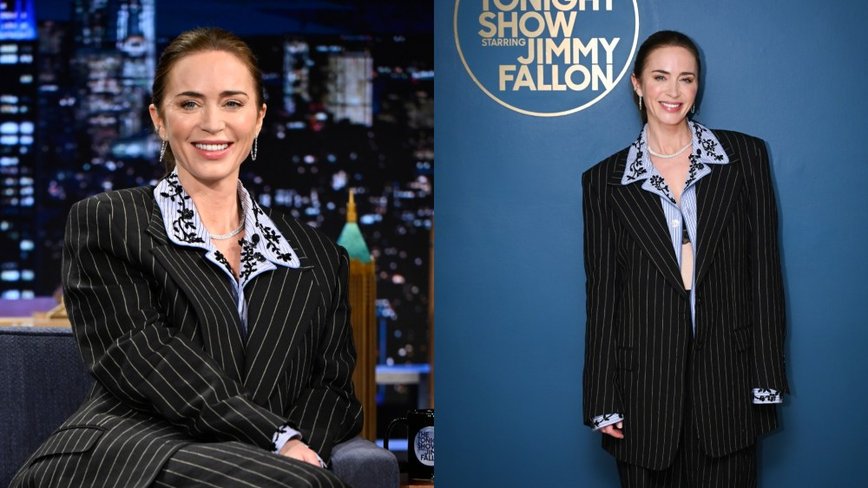 Emily Blunt Dazzles in Dolce & Gabbana Pinstripes on 'The Tonight Show'