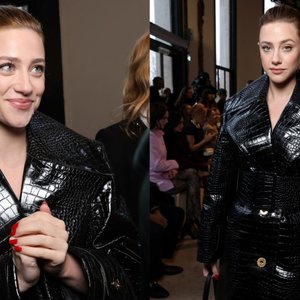 Lili Reinhart Stuns in Glossy Patou Trench at Paris Fashion Week