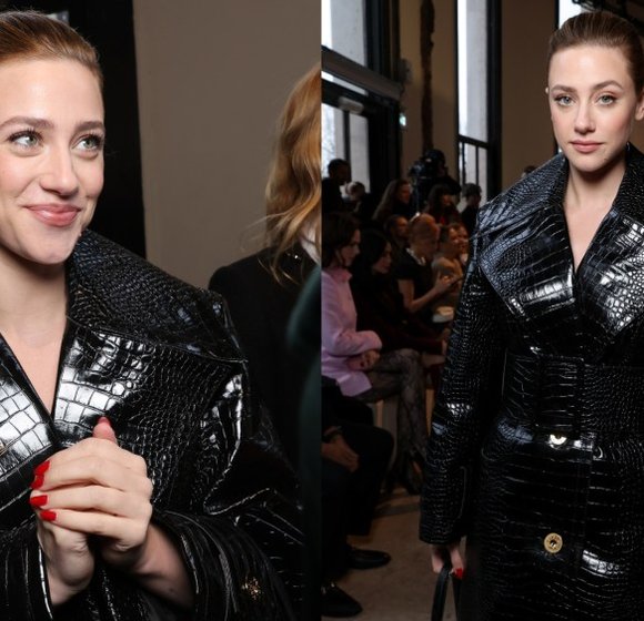 Lili Reinhart Stuns in Glossy Patou Trench at Paris Fashion Week