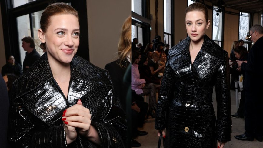 Lili Reinhart Stuns in Glossy Patou Trench at Paris Fashion Week