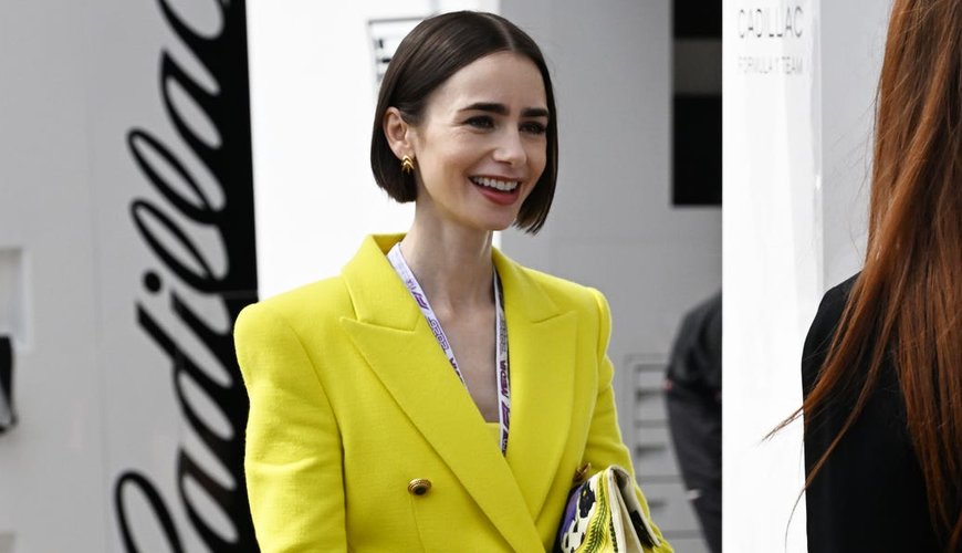 Lily Collins Turns Heads in Bold Blazer and Purple Heels While Filming 'Emily in Paris' Finale