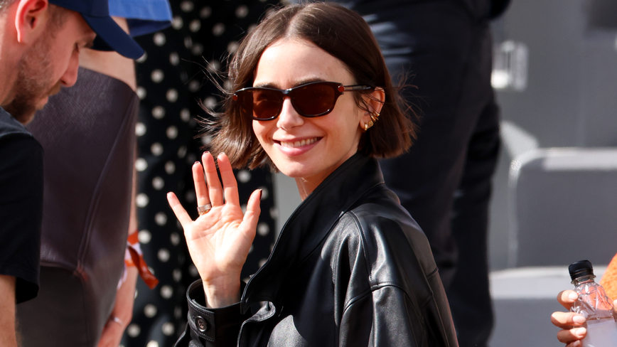 Lily Collins Steals the Spotlight at the French Open with Edgy Leather Ensemble