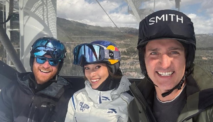 Prince Harry's Epic Ski Selfie with Eileen Gu and Justin Trudeau!